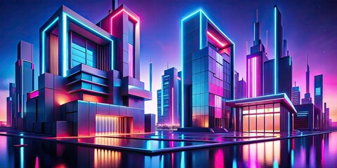 minimally stylized precise geometric futuristic abstract architecture subtle neon glow vibrant metropolitan dreamscape