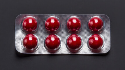 Red pills in a plastic package, showing the importance of healthcare and medicine.