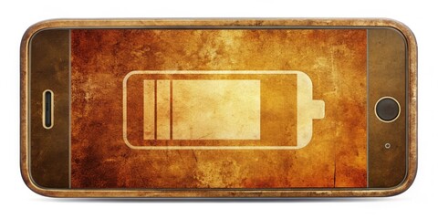 retro style smartphone with vintage charge icon and distressed textures, evoking nostalgia and playfulness in a warm, earthy color palette