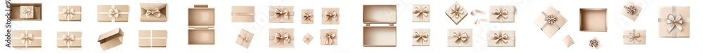 Aufkleber various angles of pastel yellow orange gift present square box with bow ribbon on transparent cutout