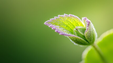  A tight shot of a verdant leaf, speckled with water droplets, against a softly blurred backdrop