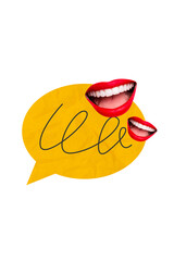 Vertical creative art collage of happy faceless mouth speak bubble communication phrase dialogue...