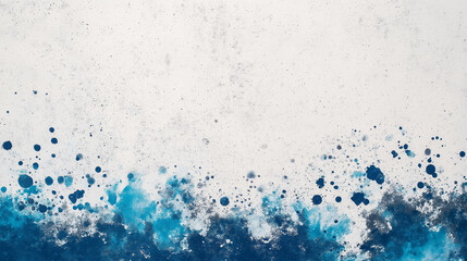 A blue and white background with splatters of paint