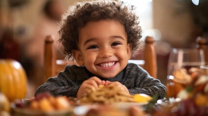 Smiling child enjoying a warm holiday gathering.