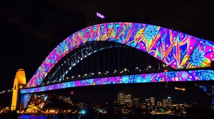 Obraz premium Vibrant Lights Illuminating Sydney Harbour Bridge