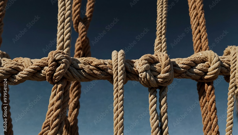 Poster central connection concept with diverse ropes linked to a central support structure.