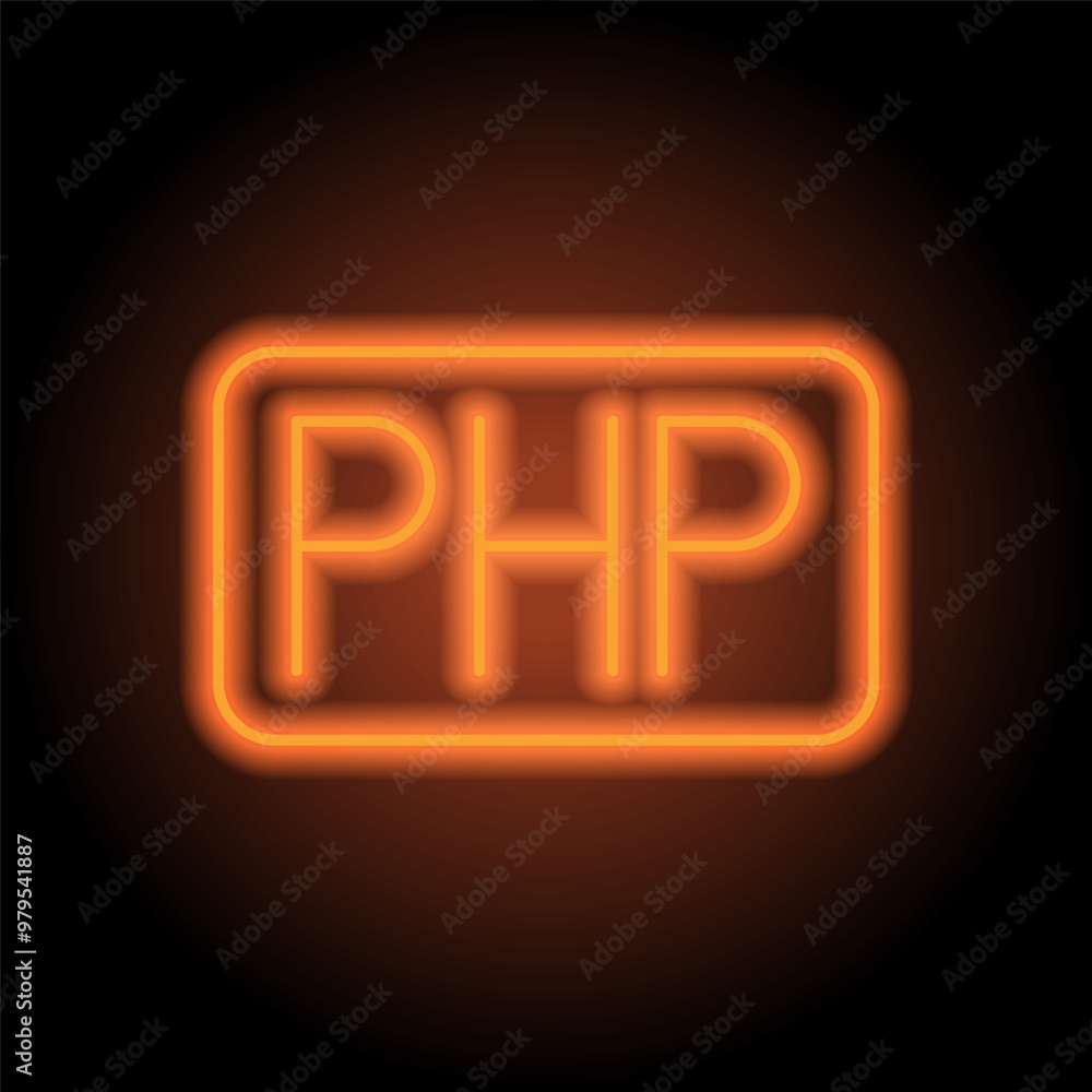 Poster php simple icon vector. flat design. orange neon on black background