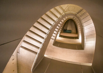 View of elegant spiral staircase in modern architectural design, Tokyo, Japan.