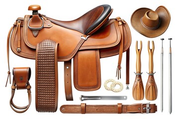 A detailed illustration of individual components, including the seat, skirt, fender, stirrup, and gullet plate, for enthusiasts to print and assemble their own western saddle.