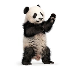 Fototapeta premium Playful Panda Cub Standing on Its Hind Legs with Paws Raised as If Swatting