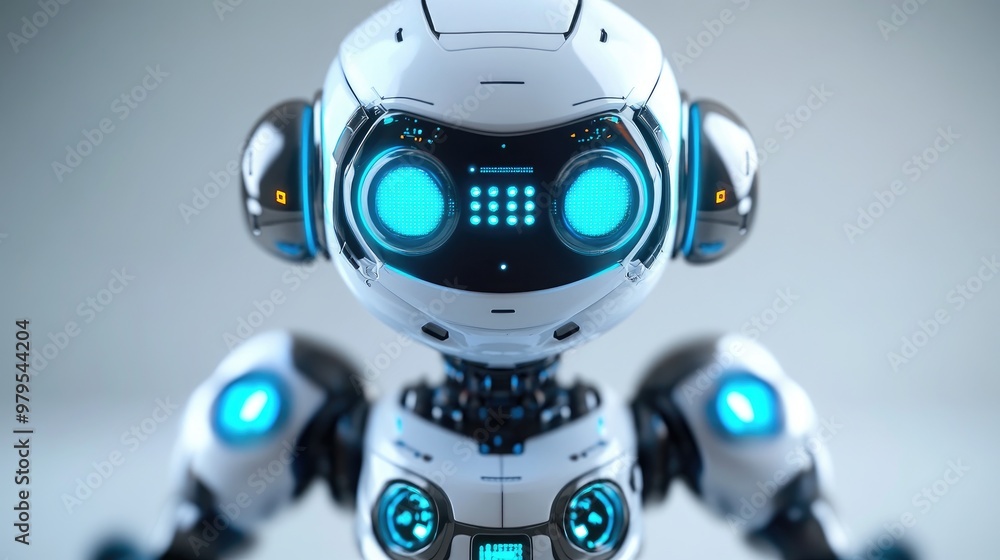 Aufkleber futuristic robot with precision engineering, glowing lights, and advanced technology, designed for e