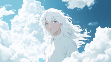  White-Haired Boy in All-White Suit  