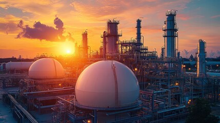 industrial area oil and gas LPG refinery plants and stores pipeline, Liquefied natural gas plant, Territory of the LNG factory, Landscape of oil refinery industrial area.