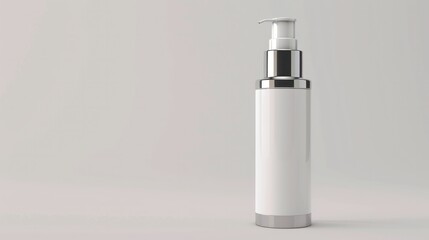 A sleek white airless pump bottle with a silver accent