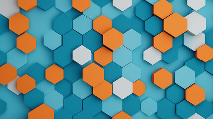 A colorful background with blue, orange, and green hexagons