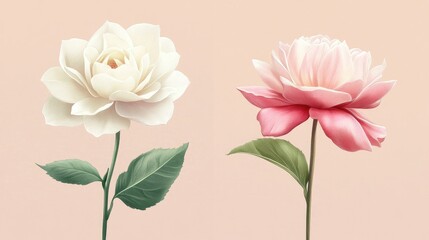 Fototapeta premium Illustration of two different flower styles, both unique in beauty and elegance, presented with soft natural lighting.