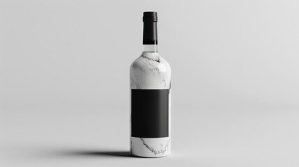 An elegant white marble bottle with a black label