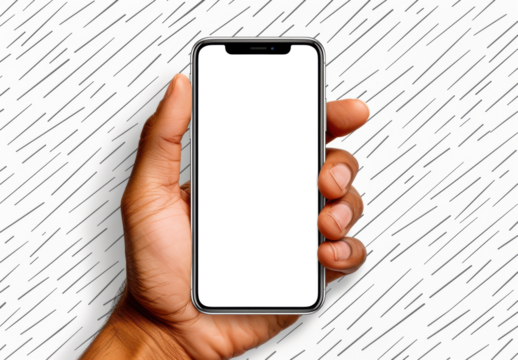 Phone held in hand on transparent background.
