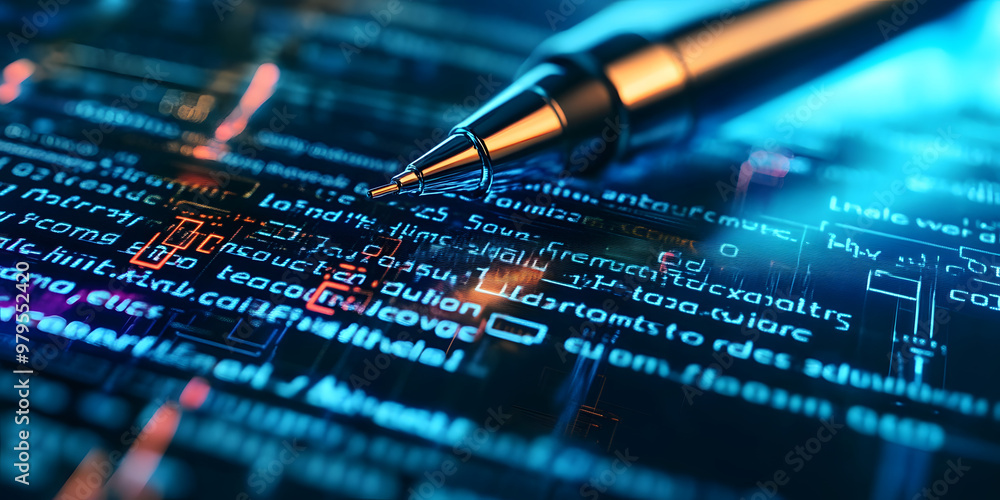 Poster a digital contract outlining ai ethics, terms and conditions highlighted, ensuring responsible ai us