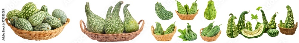 Aufkleber an illustration of a bitter melon gourd vegetable, viewed from many angles and viewed from the top f