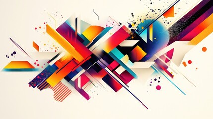 A striking abstract design with colorful geometric shapes, arranged dynamically on a bright white background for a bold visual effect