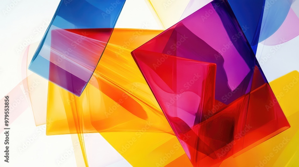 Poster vibrant geometric abstract with colorful shapes in motion, creating a dynamic and modern composition