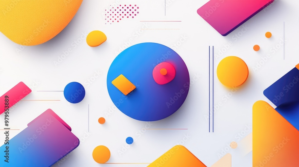 Poster vibrant geometric abstract with colorful shapes in motion, creating a dynamic and modern composition