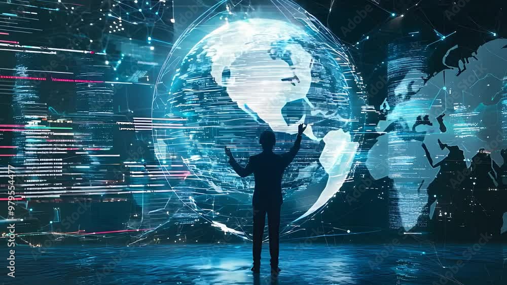 Aufkleber digital earth hologram with futuristic global connections and data analysis in an immersive virtual 