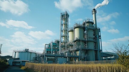 Obraz premium Industrial Complex Against a Blue Sky