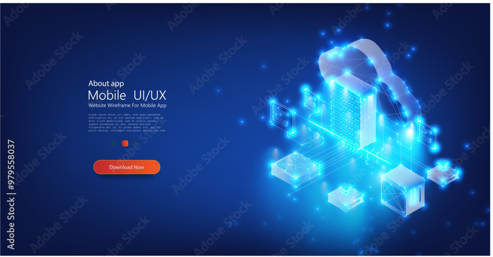 Poster a futuristic visualization of cloud computing and data storage with glowing network connections and 