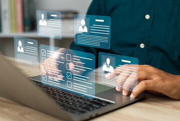 Human resource management technology (HR), Human resource manager touching human resource network...