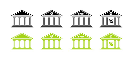 Bank set icons. Silhouette and flat style. Vector icons.