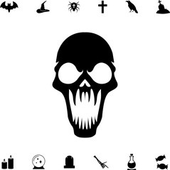 Horror and scary halloween faces silhouette icon, Pumpkin, emoji and tattoo ghost smile spooky jack evil mouth eyes scary silhouette vector illustration 