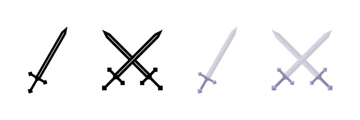 Sword set icons. Flat and silhouette style. Vector icons.
