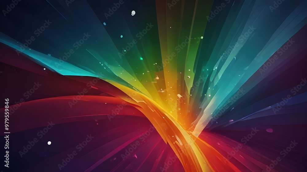 Poster a vibrant abstract background filled with glowing stars and dynamic waves of light, blending bright 