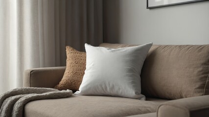 Blank white cotton pillow mockup on square display