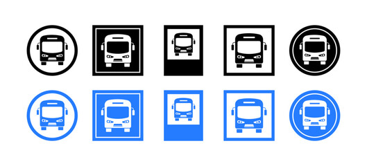 Bus road sign set icons. Flat and silhouette style. Vector icons.