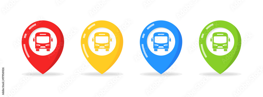 Poster map point bus station set icons. flat style. vector icons.