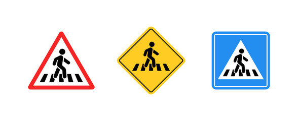 Road Sign Pedestrian Crossing set icons. Flat style. Vector icons. © Svitlana