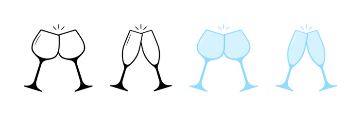 Glasses set icons. Silhouette and flat style. Vector icons.