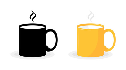 Cup of hot drink icons. Flat and silhouette style. Vector icons.