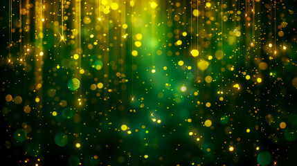 Beautiful green and golden background with hanging lights, bokeh effect.