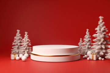 White podium decoration christmas tree.