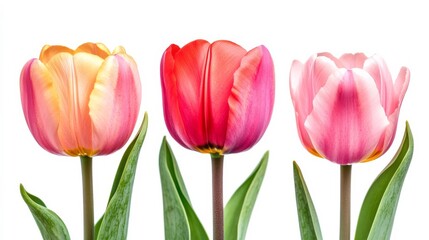 Naklejka premium Spring tulips against white backdrop