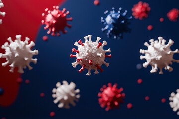 3d Rendering Of Covid-19 / Coronavirus In Red, White, And Blue Background - Virology Concept with generative ai