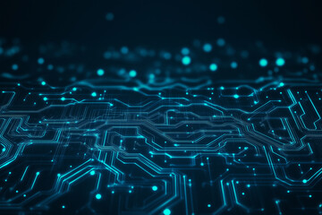 A close up of a circuit board with many small orange and blue dots