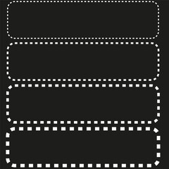Dashed rectangle frames. Outlined box shapes. Decorative dashed borders. Geometric frame vector.