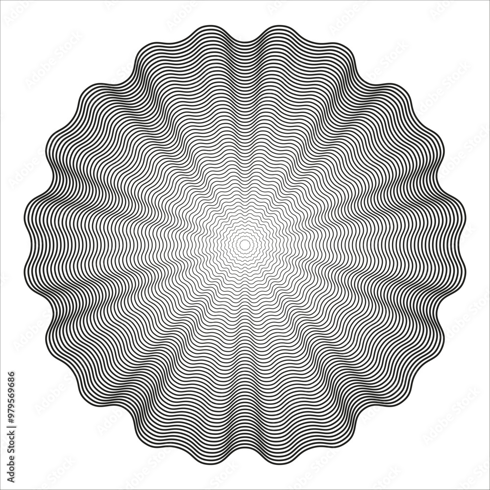 Poster abstract wavy lines pattern. optical illusion design. geometric black shape. vector graphic.