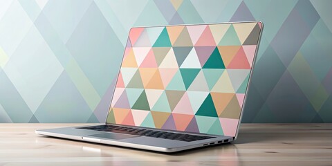 Vibrant abstract geometric pattern with pastel colors and subtle texture, ideal for customizing laptop backgrounds, adding a touch of modern elegance and visual appeal.
