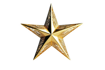Obraz premium Golden Christmas star, centered and in full view, isolated against a pure white background, high resolution stock photo, capturing the soft glow and intricate details of the star
